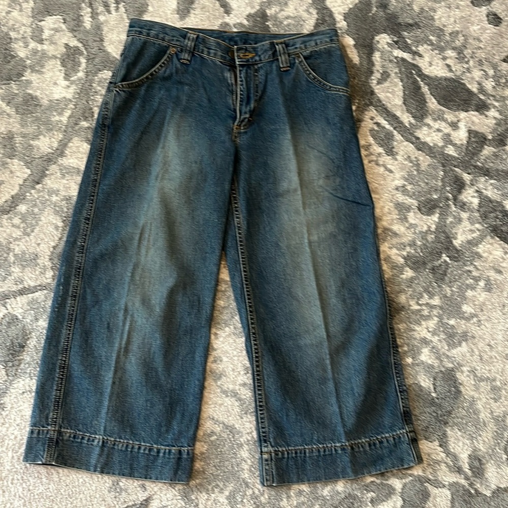 Wide leg denim crop jeans